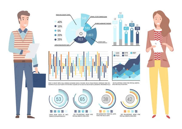 Business People avec Infocharts et Graphics Set — Image vectorielle