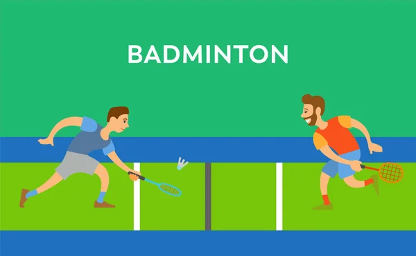 Männer mit Schläger werfen Federball, Badminton-Vektor — Stockvektor