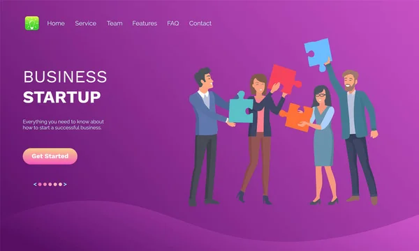 Página web de Business Startup People with Puzzles — Vector de stock