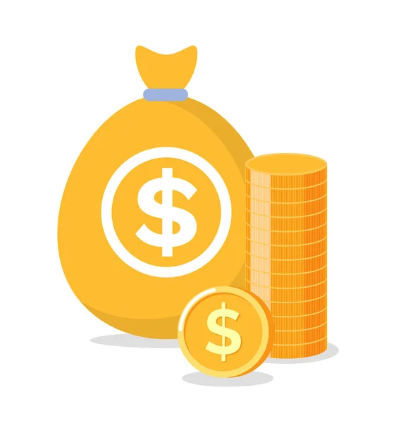 Välgörenhet eller investeringar, gyllene påse med pengar vektor — Stock vektor