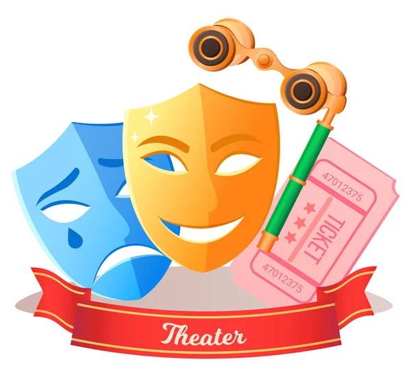 Tickets und Retro-Brillen, Theater-Objektvektor — Stockvektor