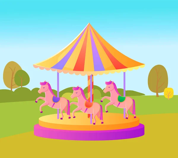 Freizeitpark für Kinder Erwachsene, Karussell dreht sich — Stockvektor