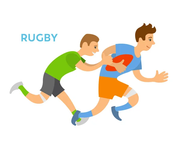 Giocatori di rugby Uomo che insegue Avversario, Competizione — Vettoriale Stock