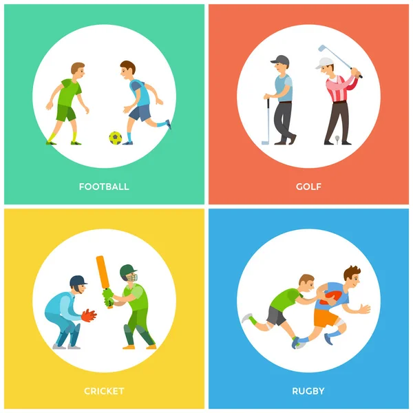 Football et Golf, Cricket et Rugby Icônes vecteur — Image vectorielle