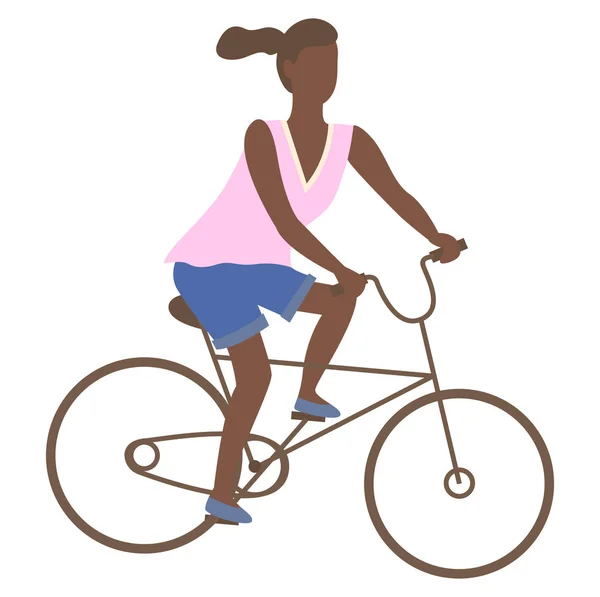 Mujer afroamericana montando en bicicleta, Chica adolescente — Archivo Imágenes Vectoriales