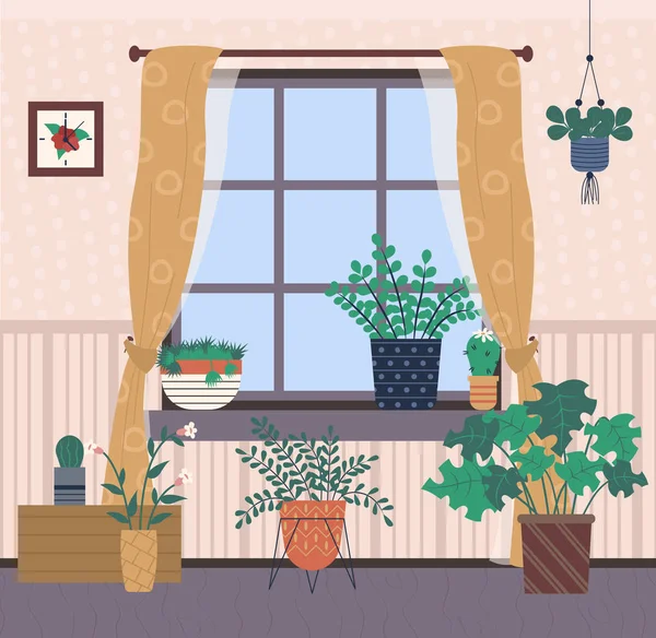 Kamer interieur planten groeien in potten Home decor — Stockvector