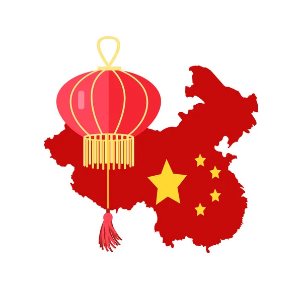 China Map Colored in Red and Paper Lantern Vector — Stock Vector