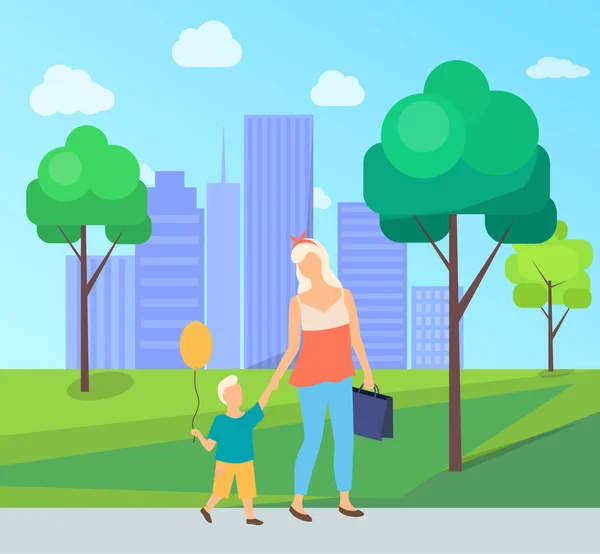 Şehir Parkı, anne ve oğlu vektör aile Leisure — Stok Vektör