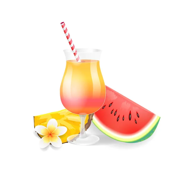 Cocktail em vidro Watermelon Vector Ilustração —  Vetores de Stock