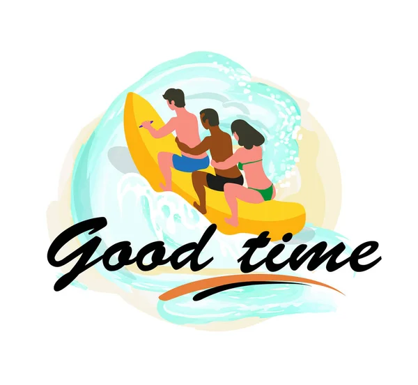 Summer Good Time, People on Water Banana Vector — Stock Vector