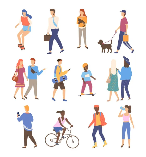 Gente Actividad Al aire libre, Caminando Amigos Vector — Vector de stock