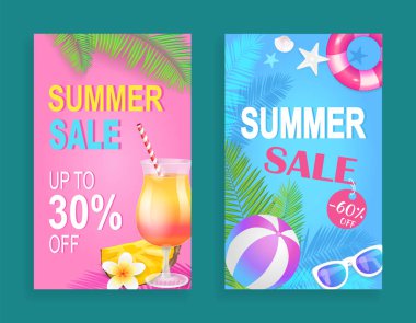 Yaz Satış İndirim Seti Vektör İllüstrasyon