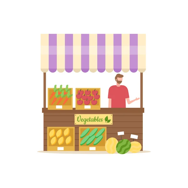 Vegetables Shop, Summer Market Person with Veggies — Stock Vector