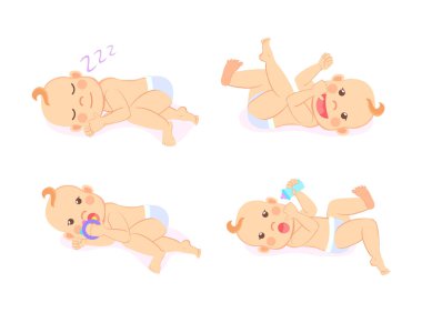 Baby Sleeping and Holding Bottle with Milk Set clipart