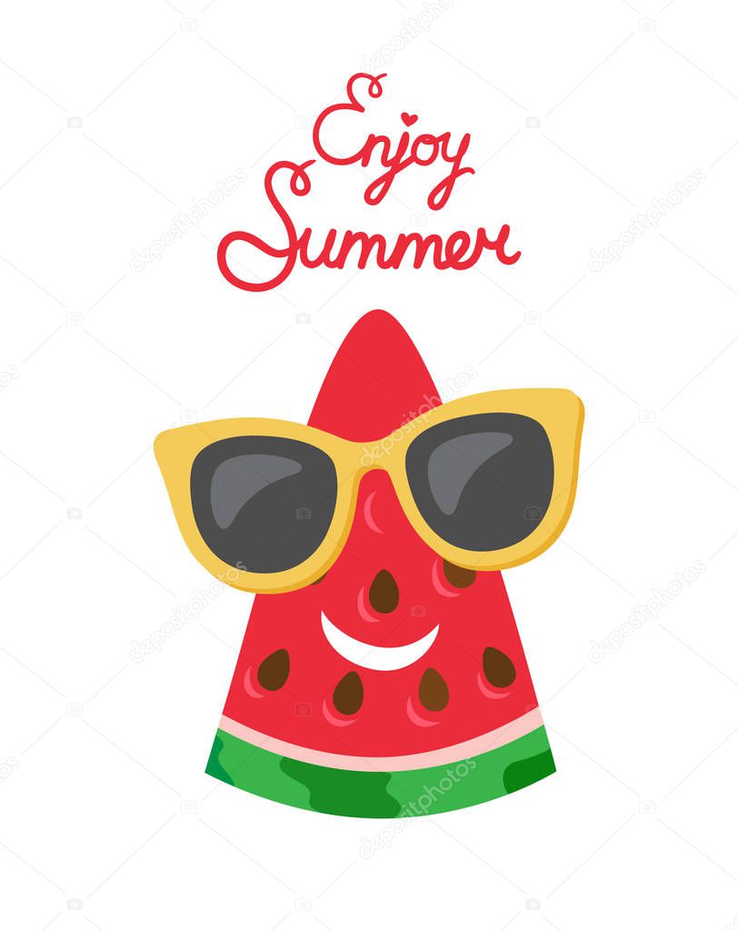 Summertime Poster with Watermelon Slice Vector