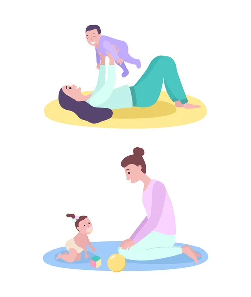 Mother and Baby, Happy Mother Playing with Kid — Stock Vector