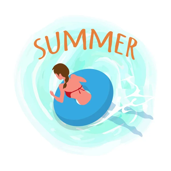 Καλοκαίρι γυναίκα κολύμβησης φορώντας σημαδούρα παραλία — Διανυσματικό Αρχείο