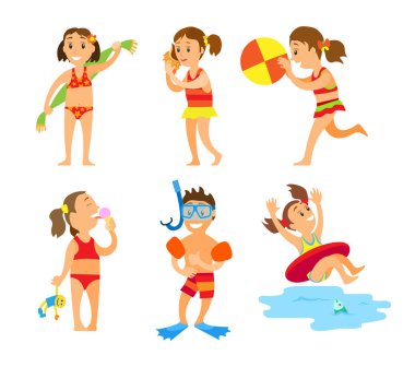 Kızlar ve Erkekler Yaz Tatil Yüzme Çocuklar