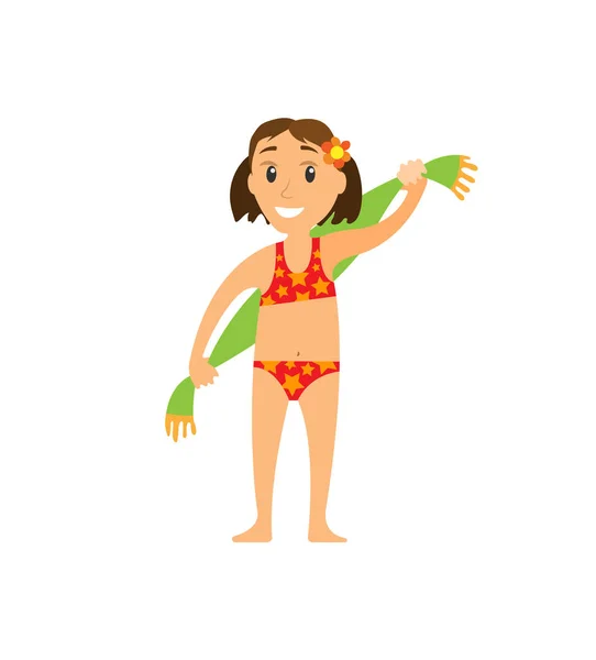 Fille en maillot de bain tenant serviette, vecteur d'été — Image vectorielle