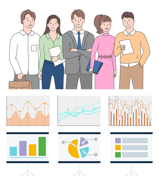 Business People with Documents and Report Charts