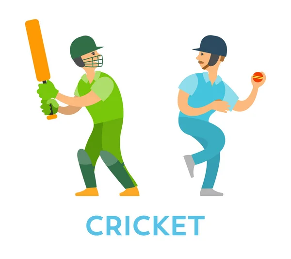 Jugadores de Cricket Gente con Bat y Ball Team — Vector de stock
