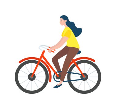 Bisiklete Binen Kadın İzole Edilmiş Vektör Karakteri