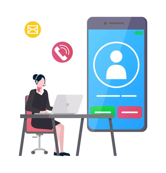Mobile Phone and Working Woman Agent with Laptop — Stock Vector