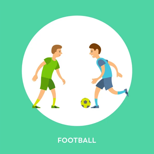 Desportistas correndo com bola, vetor de ícones de futebol — Vetor de Stock