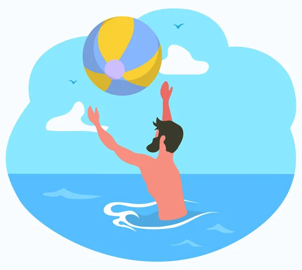 Masculino jugando pelota en el mar, vector de la actividad del agua — Vector de stock