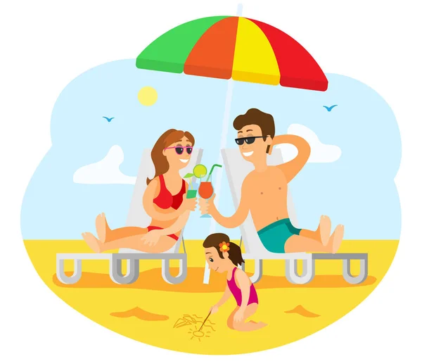 Rodina na letních prázdninách, rodiče a dětský vektor — Stockový vektor