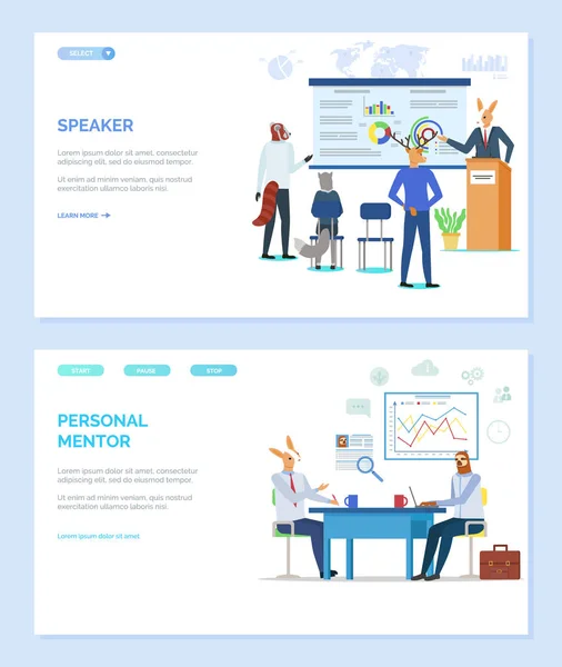 Palestrante e Mentor Pessoal Hipster Animais Web — Vetor de Stock