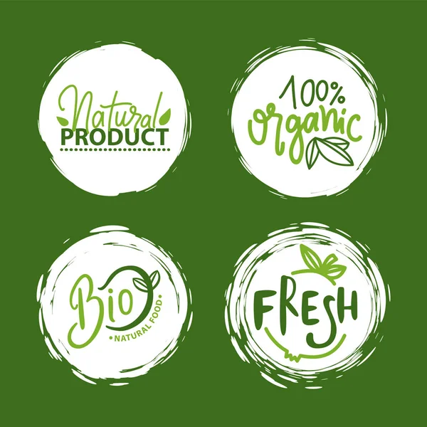 Produk Alam, Makanan Vegan, Sticker Set Vektor - Stok Vektor