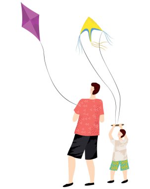 Baba ve Oğlu Kite, İnsanlar Vektör oynarken Leisure