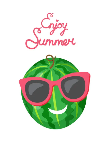 西瓜在太阳镜孤立的卡通水果 — 图库矢量图片