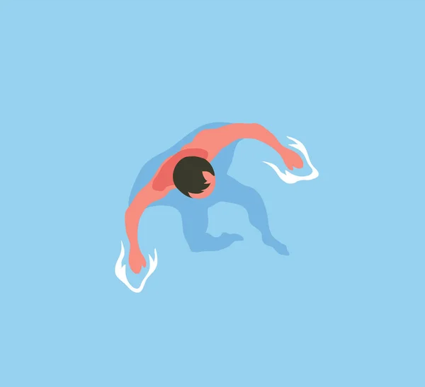 Άνθρωπος κολύμβησης στην θέα νερό πάνω. Αρσενικό κολύμπι, θάλασσα — Διανυσματικό Αρχείο