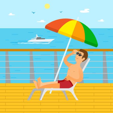 Cruise liner ve yat, güneşlenme adam vektör