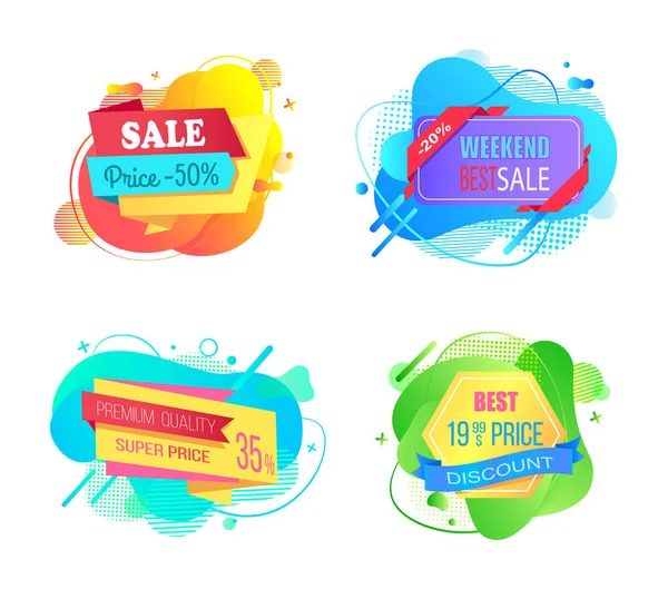 Conjunto de etiquetas de venta formas líquidas abstractas aisladas — Vector de stock