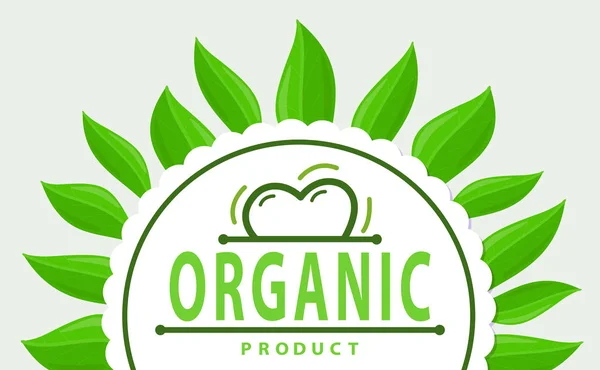 Rahmen aus grünen Blättern und Bio-Produkt-Logo — Stockvektor