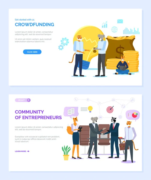 Community av entreprenörer och crowdfunding Web — Stock vektor