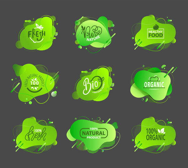 Натуральный продукт, веганская еда, вектор наклейки