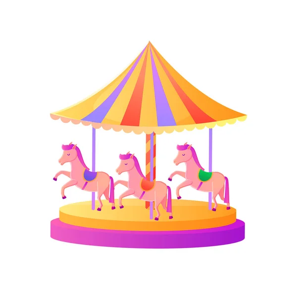 Kolotoč s Pony růžovými koňmi, spádový vektor — Stockový vektor