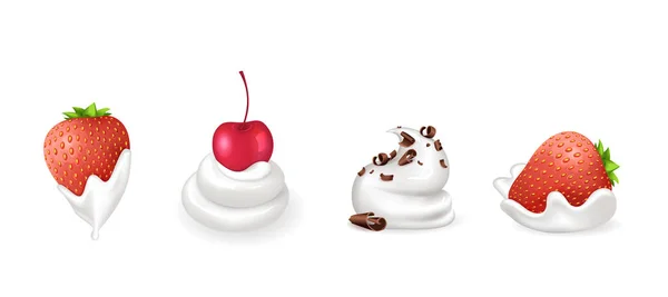 Aardbei en kersen, chocolade met crème vector — Stockvector
