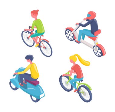 Scooter ve Bisiklet Seti Eko Ulaşım İnsanlar