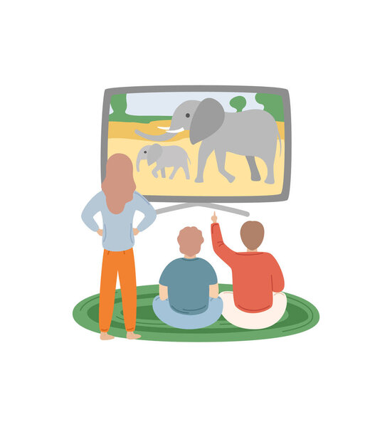 People Watching Discovery Channel Animals Vector