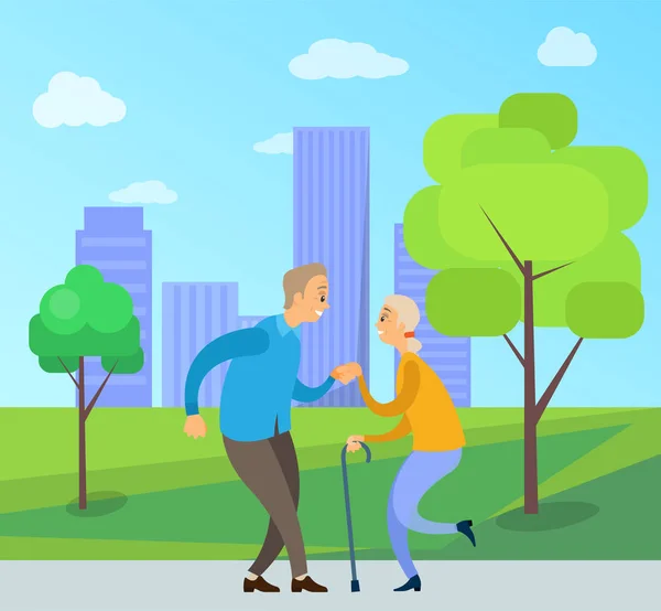 Pareja de ancianos bailando al aire libre, Bailarines Vector — Vector de stock