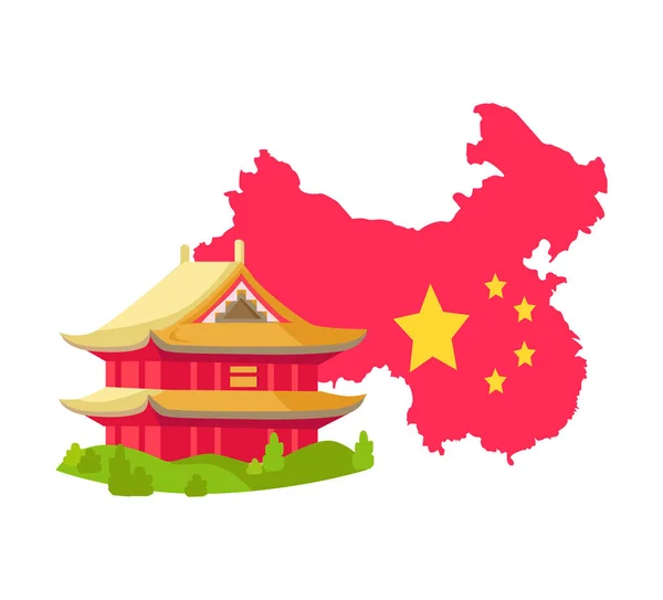 Čínská budova a mapa s vlajkou, asijským vektorem — Stockový vektor