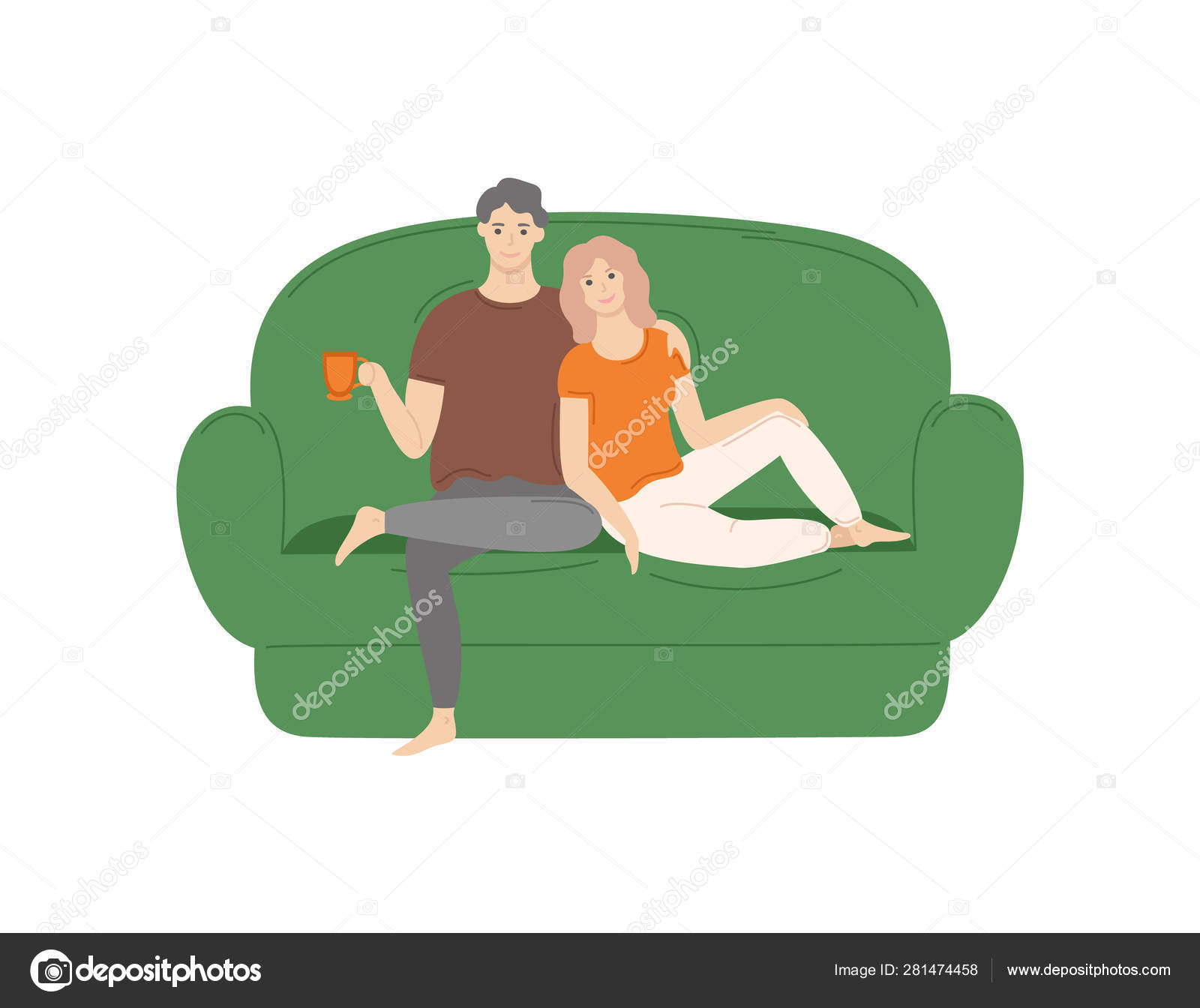 Couple Sitting and Cuddling on Sofa at Home Vector Stock Vector Image by ©robuart #281474458 Couple Sitting and Cuddling on Sofa at Home Vector Stock Vector Image by ©robuart #281474458