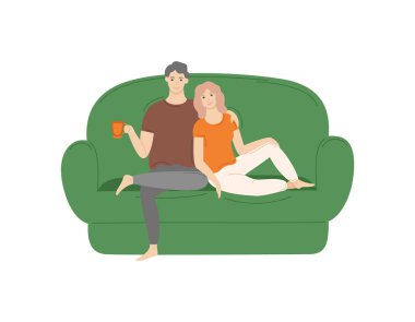 Evde Koltukta Oturan ve Sarılan Çift Vektör