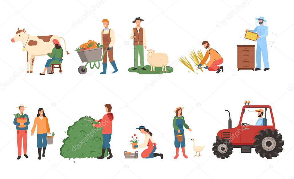 Farmers Working, Man and Woman Harvesting People