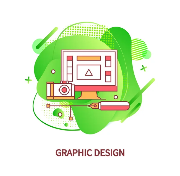 Uygulamalı Grafik Tasarım Bilgisayar Monitörü — Stok Vektör